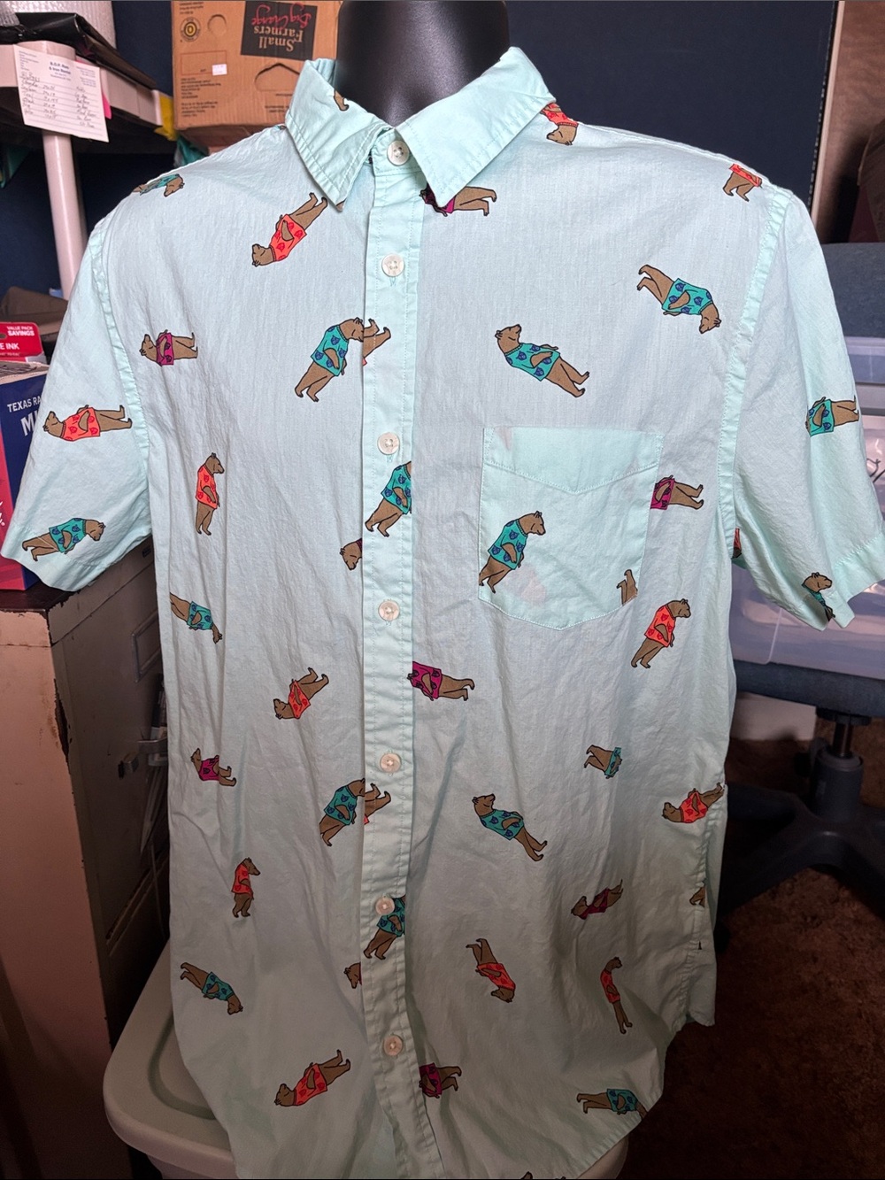 Urban Pipeline Men's Mint Green Short-Sleeve Shirt Bear with Me Sz L